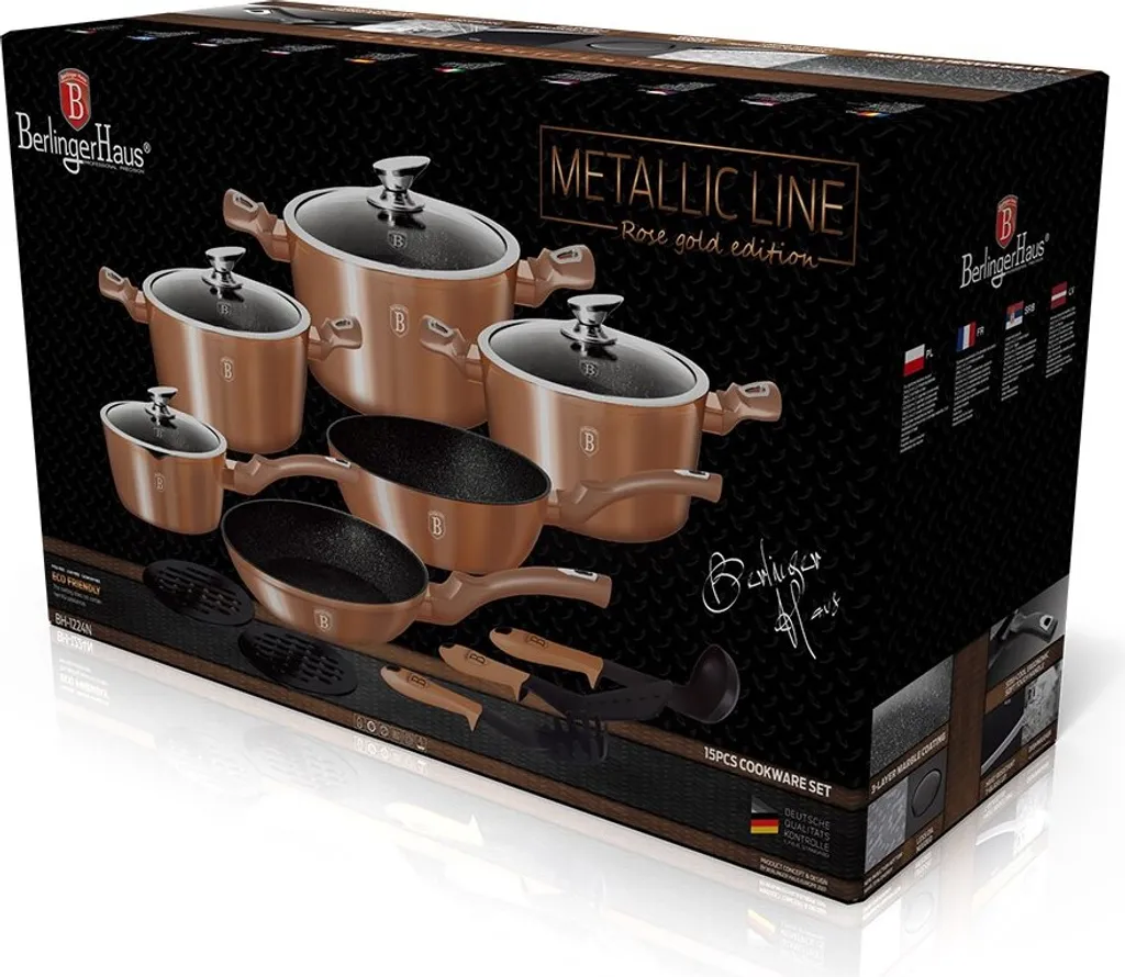 Berlinger Haus batterie de cuisine en or rose, set de 15 pièces en acier inoxydable