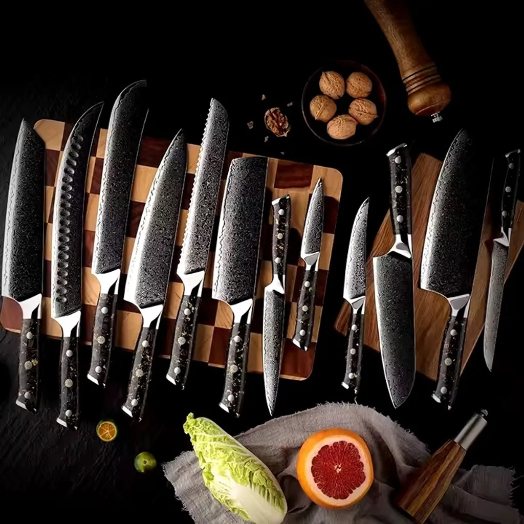 Set de couteaux de cuisine Damas WA-35136 - Noir/Or/11pcs KP35136