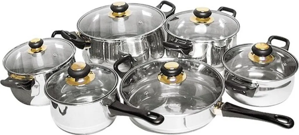 Set de casseroles en acier - 12 pièces - Poêles et casseroles avec couvercle en verre